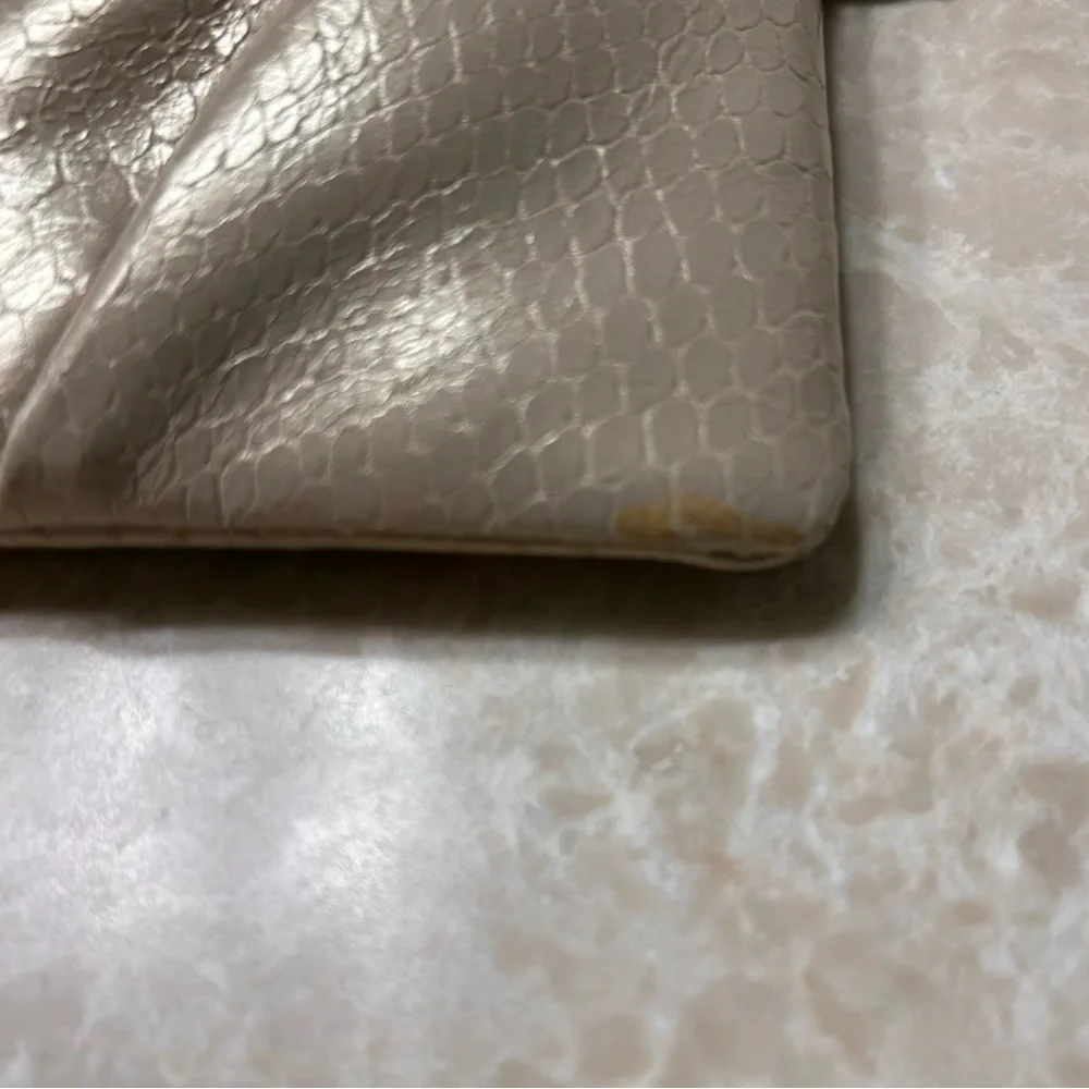 Talbots Beige Pleated Pearlized Leather Animal Print Bag with Gold Chain Strap